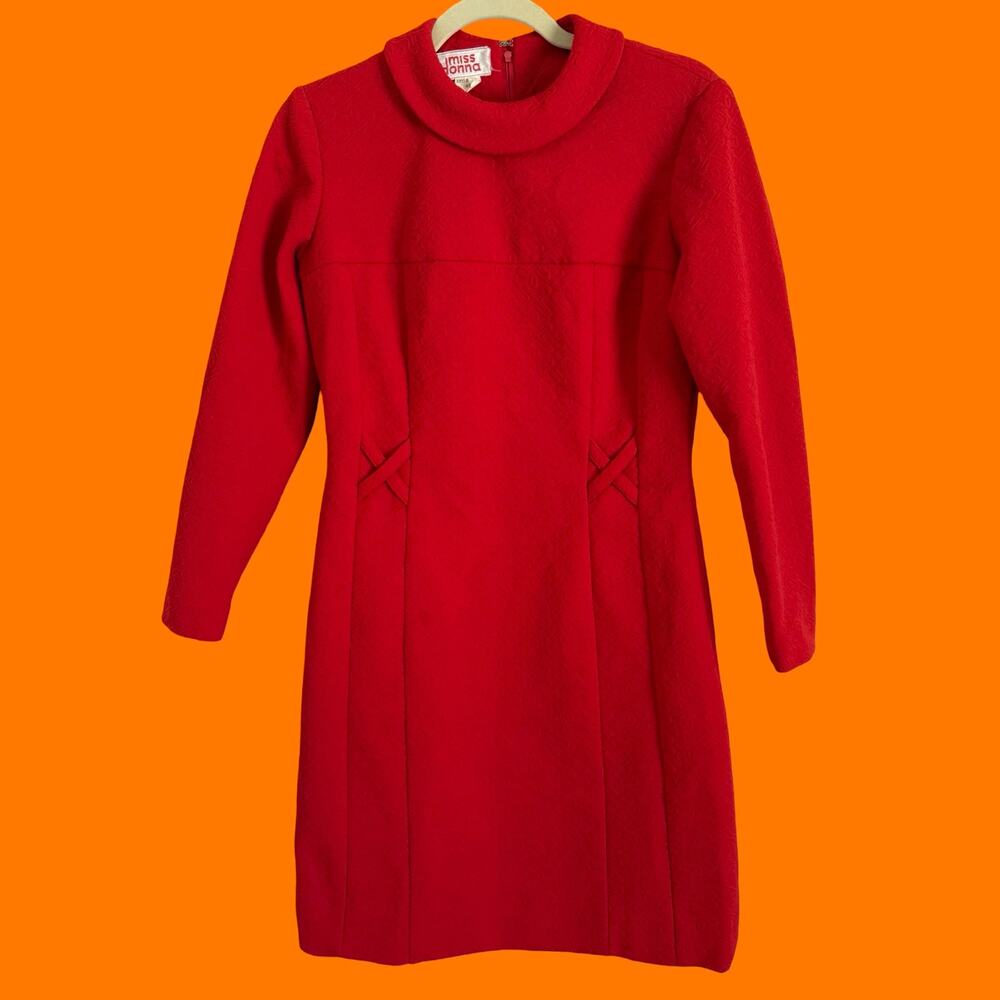 60's vintage red minimalist mod mad men long sleeve shift dress Size 10